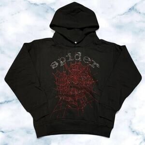 Black red rhinestone sp5der hoodie